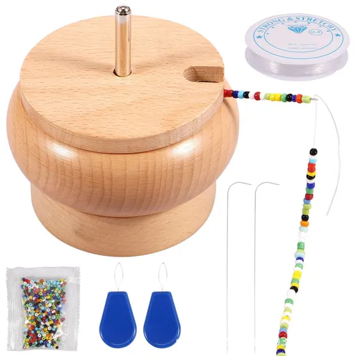 Bead Spinner Kit Wooden Bead Spinner Bowl with Beading Needle High Speed String Beads Tool for DIY Jewelry Making Crafting Goods