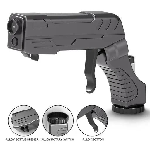 Multifunctional Champagne Gun with Bottle Opener and Spray Dispenser - Alloy Party Beverage Fun Sprayer for Wine Beer Champagne Carbonated Drinks, 2 Pack Black