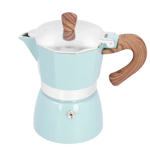 Moka Pot Aluminum Coffee Maker 150ML Octagonal Design Lake Blue