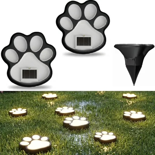 2Pack Paw Solar Lights Outdoor, Cute Dog Paw Solar Lights with 1 LED, Dual White & Warm Light IP65 Waterproof Solar Paw Print Lights for Lawn, Path, Garden Yard Decor - White