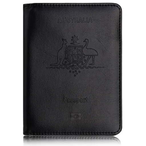 RFID Passport Holder Slim Leather Travel Wallet ID Card Cover Case for Men Women - Black