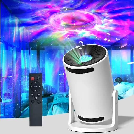 LED Starry Projection Lamp Galaxy Nebula Night Light with BT Speaker Remote Control (White)