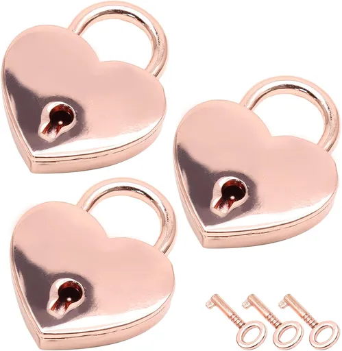 3pcs Mini Heart Shaped Padlock, Metal Lock with Key for Diary Book Jewelry Storage Box Handbag (Rose Gold)