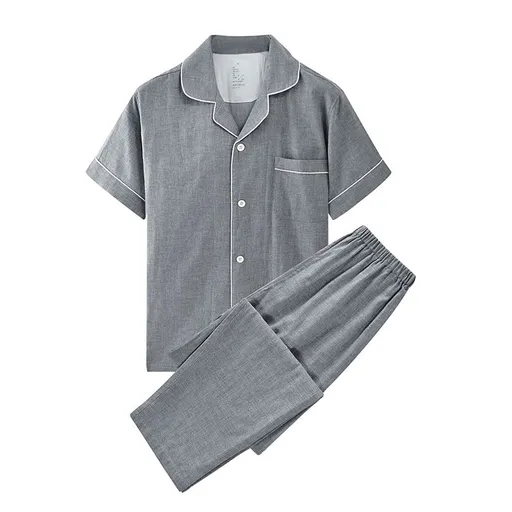 Cotton Short Sleeve Japanese Leisure Sleep Shorts Set Men's Pure Color Short-sleeved Short-sleeved Trousers XL