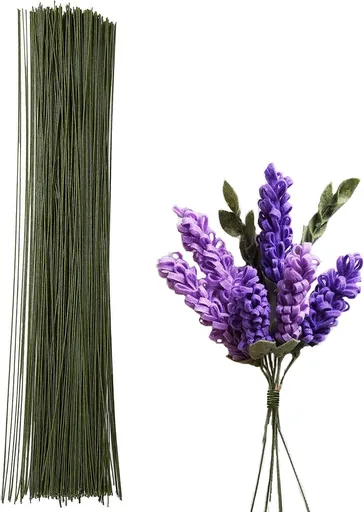 Floral Stem Wire 50pcs 22 Gauge Fake Flower Stems Green Floral Wire for Flower Arrangement Florist DIY Bouquet (Dark Green, 50 Pcs)