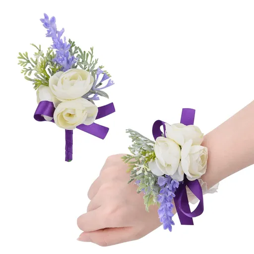 1 Set Wrist Corsage Flower, Artificial Wedding Wrist Corsage and Set Bride Hand Flower Men for Wedding Bridesmaid Party Prom