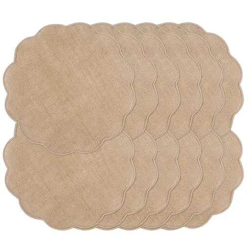 Round Placemats Set of 12 Jute Rustic Place Mats for Dining Table Heat Resistant Natural Farmhouse Table Mats Decor (Wave Rim)