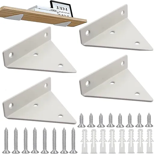 4 pieces - Shelf brackets - 10*8 cm - Wall-mounted floating bracket - Concealed shelf bracket - metal shelf brackets - triangular shelf bracket - with screws - invisible shelf bracket - for living room, bathroom and bedroom decor - white