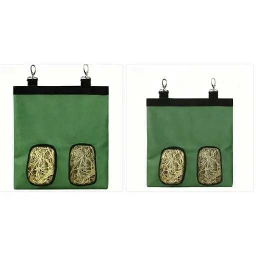 2pcs Rabbit Hay Feeder Bag Guinea Pigs Hanging Hay Rack Manger Holder Dispenser Small Animal Feeder Storage Pouch for Bunny Chinchilla Hamster (Green, 2 Windows)