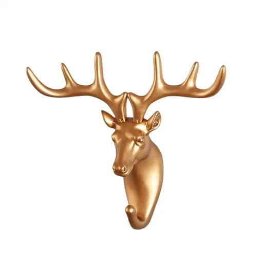 Animal Head Hook Vintage Deer Head Animal for Hanging Clothes Hat Scarf Key Deer Horns Hanger Wall Decoration ,Golden Deer Head