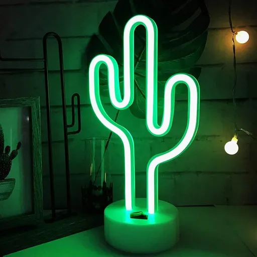 Green Cactus Neon Light Signs LED Cactus Neon Lights Night Lights with Pedestal Room Decor Battery/USB Operation Cactus Lamps