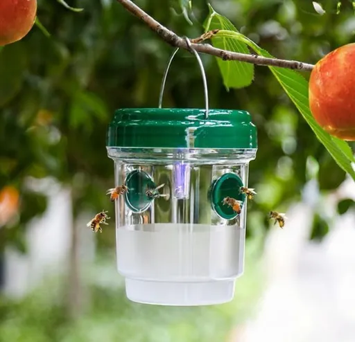 Solar Wasp Bee Trap, Outdoor Hanging LED Light Reusable Catcher for Outside Brush Included, DIY Bait, Fits Hornet, Yellow Jacket, Wasp & Carpenter Bee, All-day Outdoor Use for Garden, Orchard & Farm Visit the Stingmon Store - Green - Size 1Pack