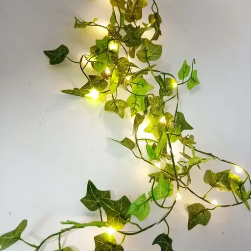 5M 50LED Green Leaf String Lights Artificial Vine for Wedding Party Christmas Home Wall Decoration Christmas Wreaths