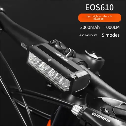 EOS610 1000 Lumen Anti-Glare Bike Light with Single Bracket Mount - USB Rechargeable LED Headlight 2000mAh - Waterproof Aluminium Horizontal Front Lamp for MTB & Road