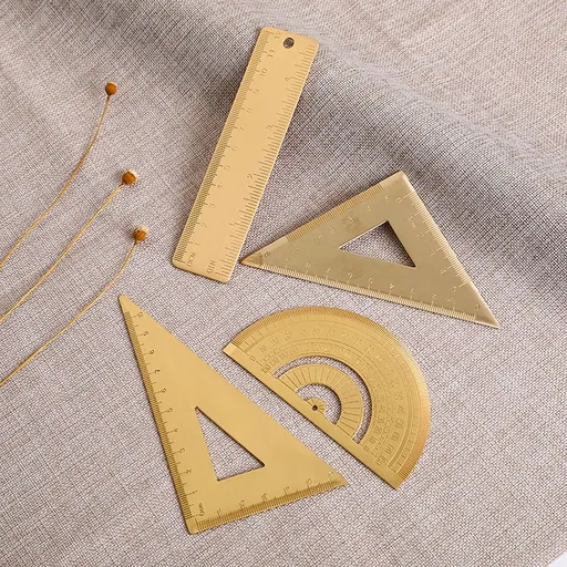 Triangle Ruler, Brass Right Angle Ruler, Protractor,Measuring Tool for Drafting Drawing Learning Math Geometry Ruler（4-piece set）