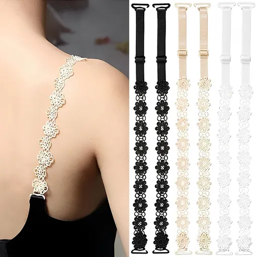 bra straps - 3 pairs - replacement bra straps for women - elastic bra shoulder straps - lace floral bra straps - non-slip bra straps - adjustable elastic shoulder pads