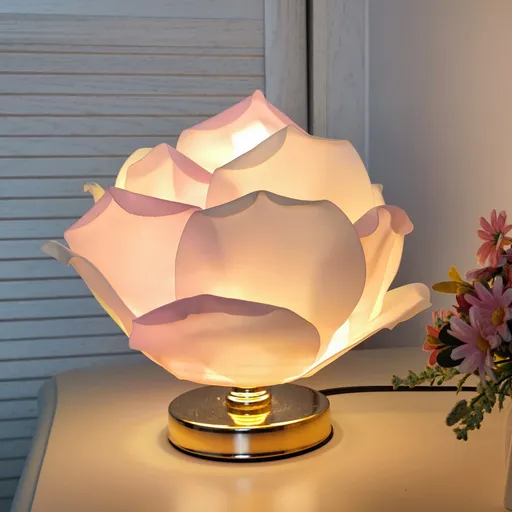 Pink Elegant Lotus Flower Table Lamp - Decorative Bedside Night Light for Bedroom Ambiance