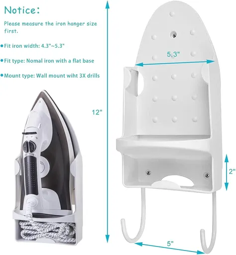 Ironing Board Hanger Wall Mount Iron Board Organizer White 7" x 1" x 5" Ironing Board Holder for Max 5 inch Width Ironing Board