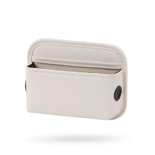 Beige PU Leather Car Storage Organizer with Dual Charging Holes and Inner Mesh Pocket, Multi-functional Door Handle Hanging Bag for Phones and Accessories, Lightweight and Durable