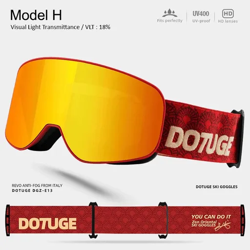 DOTUGE Kids Snow Goggles with Magnetic Flip Design, Anti-Fog HD Lens & UV400 Protection, Compatible with Prescription Glasses, Ideal for Skiing, Snowboarding, and Winter Outdoor Adventures (H)
