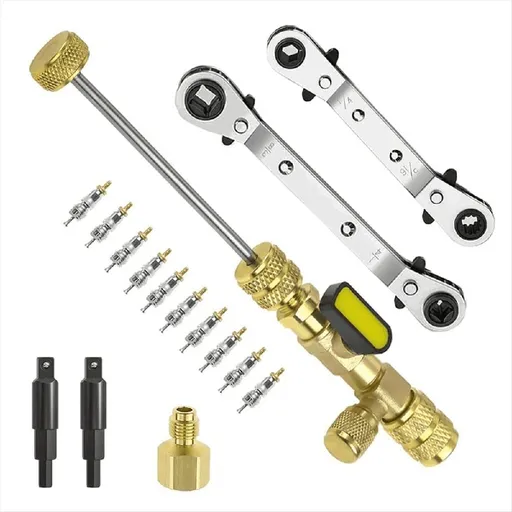 Valve Core Remover Installer Tool&HVAC Service Wrench Set, Refrigeration with Bit Adapters,10Pcs