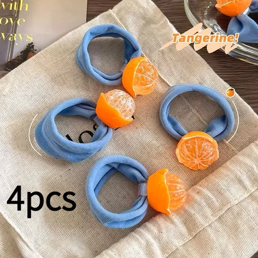 4pcs Fun Realistic Orange Fruit-Shaped Hair Ties, Cute Elastic Hair Accessories for Women's Ponytails Hair Rope