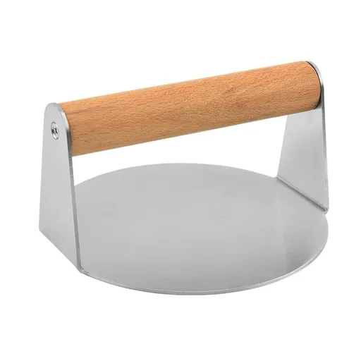 Stainless Steel Burger Press 5.5 Inch Round Burger Smasher, Hamburger Press Patty Maker with Wood Handle, Easy to Clean