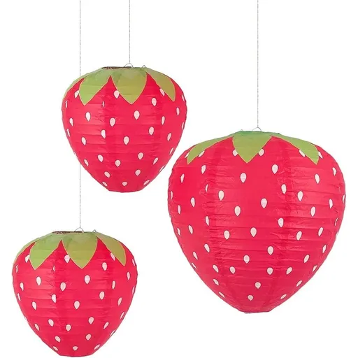 Strawberry Shape Lantern, Red, 3PCS, Party Lanterns & Hanging