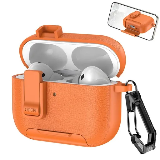 Earbud Case Cover Shockproof Protective Case for AirPods Pro 3 2025 Model with Keychain Hook Orange