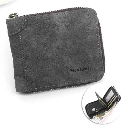 Vintage Matte PU Leather Zip-Around Bifold Wallet for Men, Multi-Card Slot Coin Purse with ID Window, Casual Short Billfold Purse (Blue)