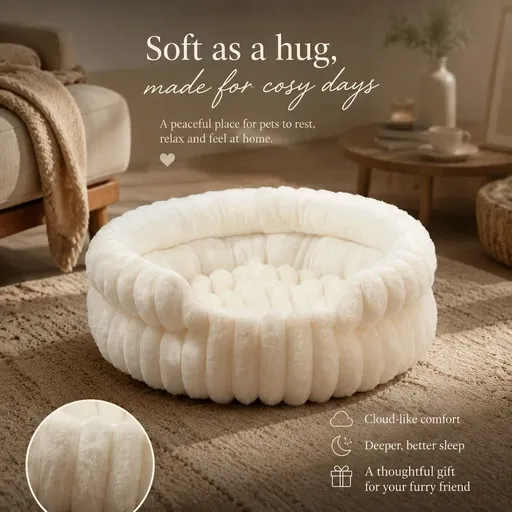 Notch Version Round Bed - Cream White, Size L: 60×60×15cm