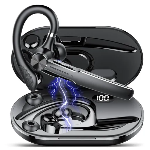 Bluetooth Headset, Wireless Bluetooth Earpiece with Charging Case 50 Hours Talking Time Built-in Microphone for iOS Android Cell Phone, V5.3 Hand-Free Headphones for Trucker, Office, Black