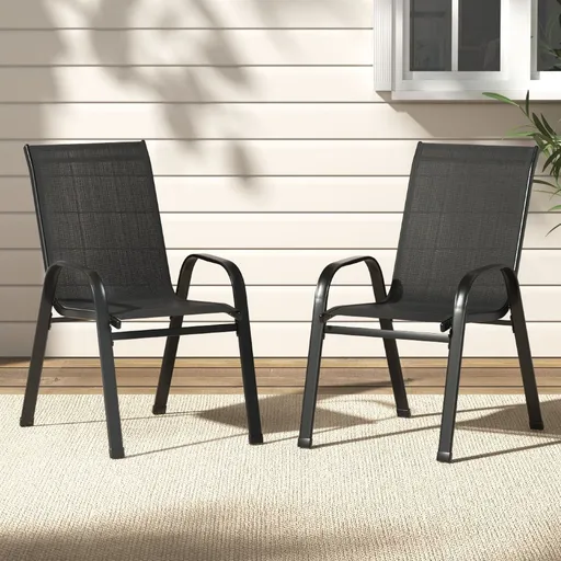 Gardeon 2PC Outdoor Dining Chairs Stackable Lounge Chair Patio Furniture Black