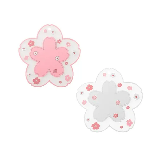 2PCS Cute Cherry Blossom PVC Home Tea Mug Pink Flower Pattern Anti-Skid Pot Bowl Pad Placemat for Desk Drink DecorAccessories