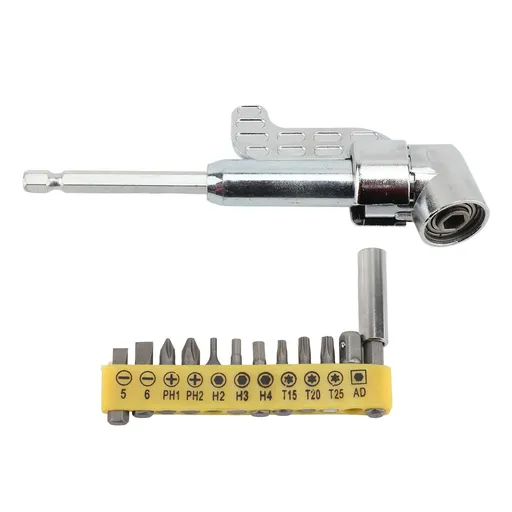 105 Degree Right Angle Drill Adapter Steel Right Angle Drill Attachment Bit Extension with 12 Screwdriver Bits for Impact Drivers and Drills