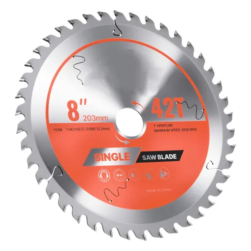 Circular Saw Blade, 203 mm Diameter, 42 Sharp Alloy Teeth, 25.4mm Arbor, Fine Finish, Wood Cutting Blade for Circular Saw, with Noise-Reducing Heat Vents, for Cutting Plywood, OSB, and Hardwood