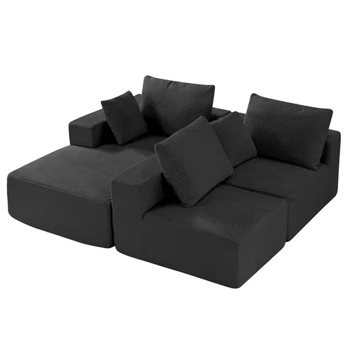 Modular Sectional Sofa, L Shaped Modular Sofa with Chaise, Cloud Sectional Couch with High Rebound Sponge and Density, Upholstered Corduroy Couch with Cushion for Living Room, Bedroom, Black