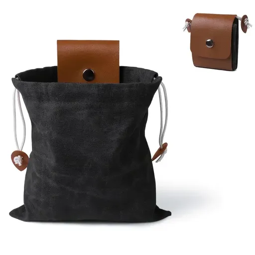 Canvas Foraging Bag Outdoor Fruit Picking Pouch Waist Pack Bushcraft Tool Bag PU Leather Lightweight Foldable Organizer/black