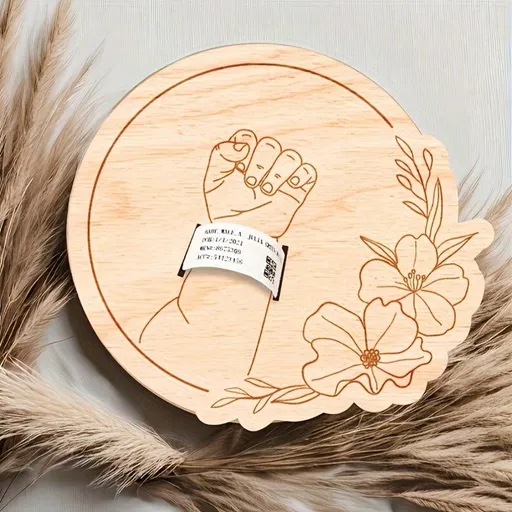 Newborn Hospital Bracelet Engraved Keepsake Box - Personalized Baby Gift With Laser Cut Wood Fiber Pregnancy Wristband - Ideal Mother's Day & Father's Day Memento(Flower)