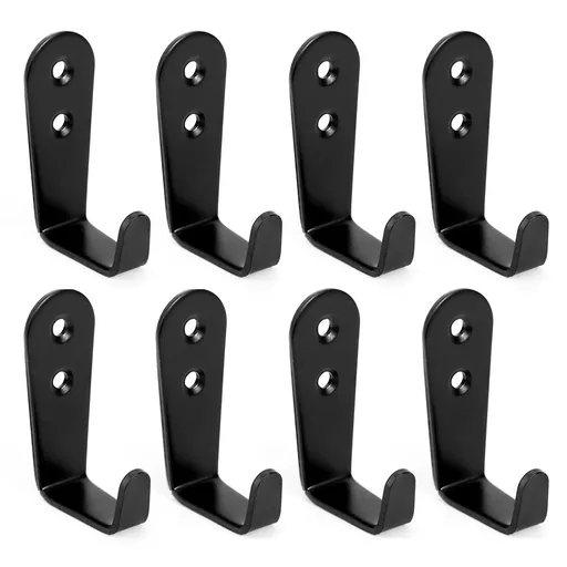 Wall Hooks 8 Pcs, Coat Hooks Garage Hook Wall Mounted Hat Hangger Hooks Robe Hook Single Coat Hanger Heavy Duty (8 Pack, Black)