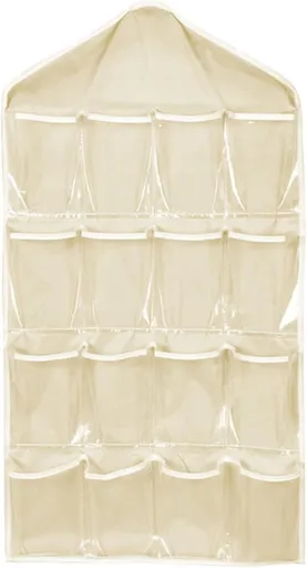 Beige Hanging Storage Bag for Closets, Portable 16 Pockets Hanging Organizer for Socks, Bras and Underwear, Closet Organizers and Storage Closet Bag, Behind the Door Organizer
