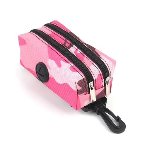 Dual-Zipper Camo Pet Waste Bag Dispenser Carrier with Key Pocket – Lightweight Oxford Fabric Poop Bag Holder for Leash, Strap, or Belt, Perfect for Walks, Hikes, and Outdoor Adventures with Your Furry Friend (Camo Pink)