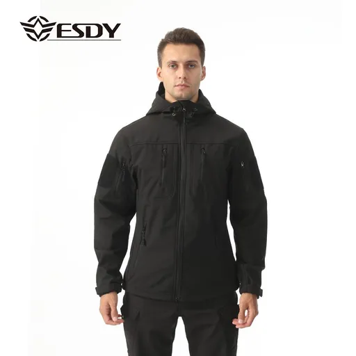 ESDY Men Soft Shell Windproof Jacket Outdoor Black XXL