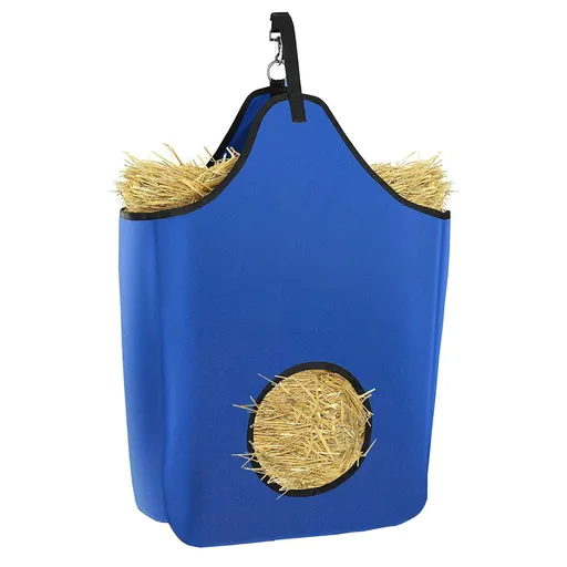 Slow Feeding Hay Tote Bag Goat Carrying Bag Double Layer Oxford Cloth Hay Storage Bag with Metal Ring Blue