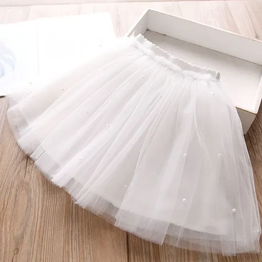 Girls Cotton Cake Skirt Princess Grey White 150