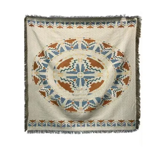 Vintage Sofa Towel Tablecloth Double Layer 2 Colors 4 Sided Tassels Rectangle Tassel Tablecloth for Picnic 35.4 X 35.4in