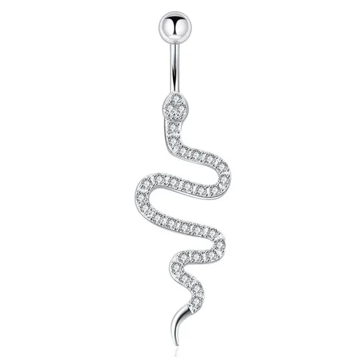 Belly Button Ring for Women Surgical Stainless Steel Dangle Belly Button Rings Sparkling Zircon Piercing Dangling Snake Navel