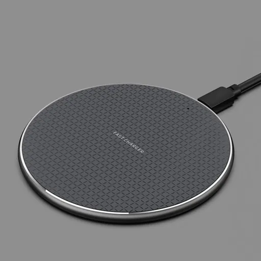 10W Qi Wireless Fast Charger with 1m USB Charging Cable for Smartphones - Black