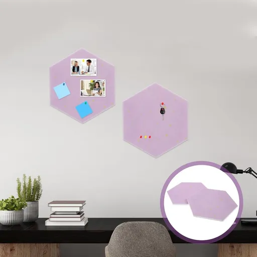 Purple Hexagon Felt Pin Board Self-Adhesive Home Notice Board for Decor 2Pcs