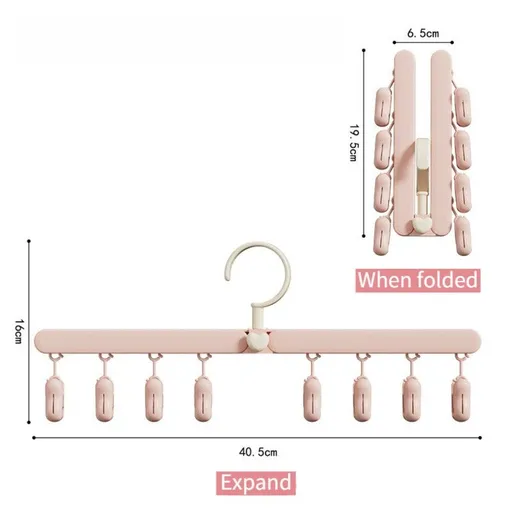 Travel Foldable Sock Clip, Portable Multi-functional Hanger for Socks, Underwear, and Hats—Pink